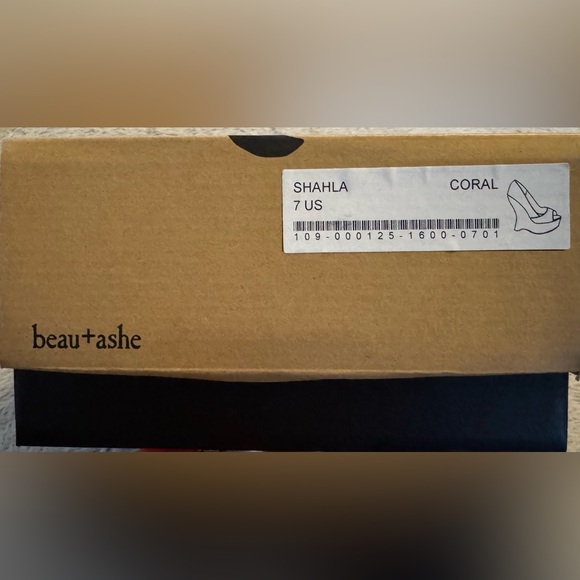 Beau+Ashe Vibrant Coral Platform Peep Toe Wedges with Gradient See-Thru Wedge - Picture 5 of 15